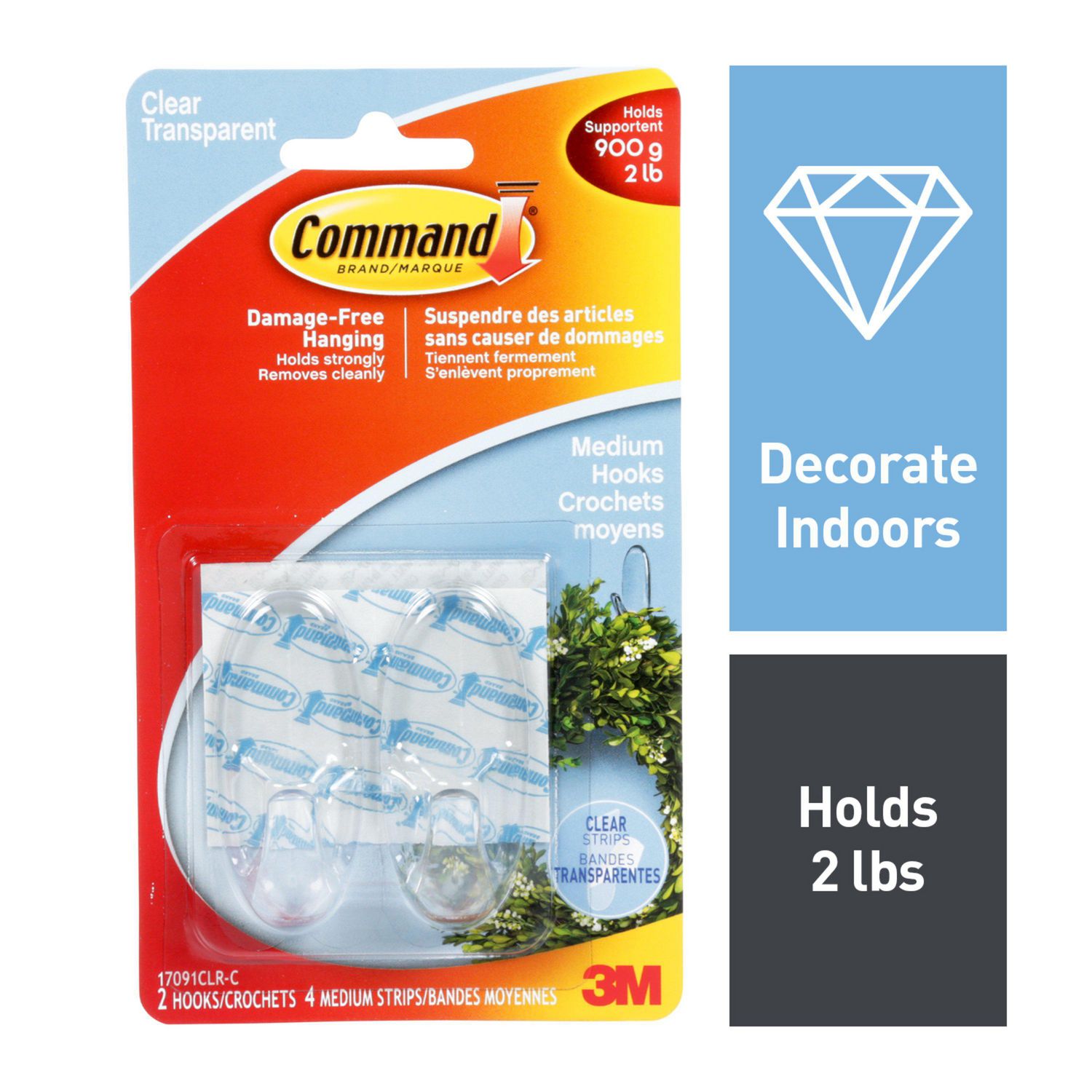 Command Plastic Small Clear Wire Hooks with Clear Strips (20 Hooks, 24  Strips) 3M