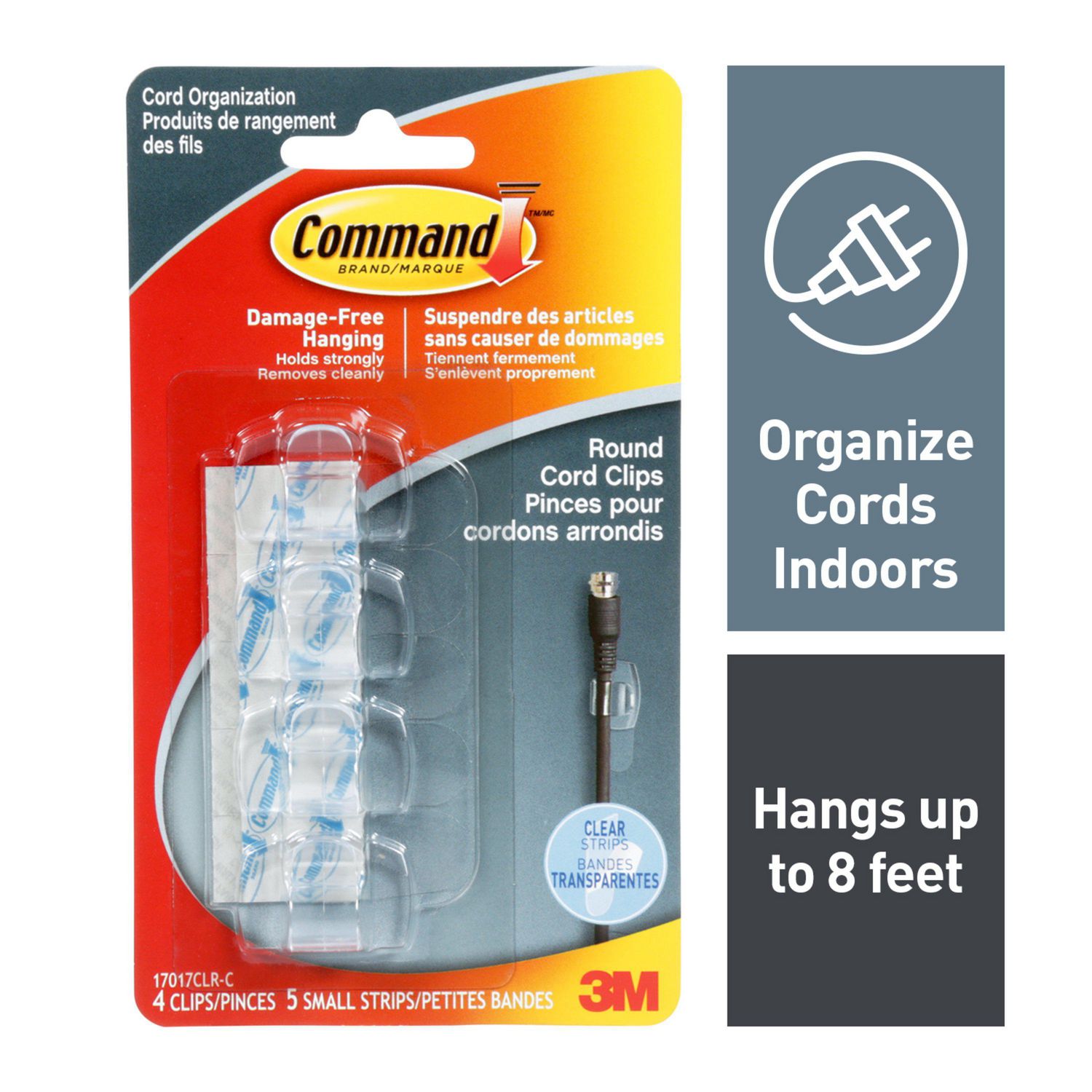 Command™ Clear Cord Clips, 17017CLR-C, Clear Cord Clips(4 Clips