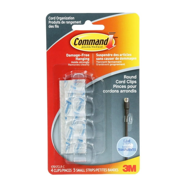 Command Round Cord Clips, Clear, Damage Free Organizing, 10 Cord Clips and  12 Strips 17017CLR-VP - The Home Depot