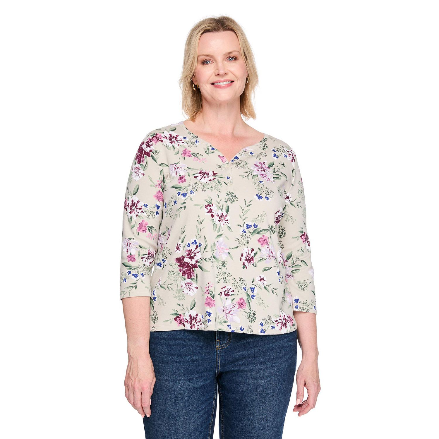 T-shirt imprimé à col henley Karen Scott Plus pour femmes