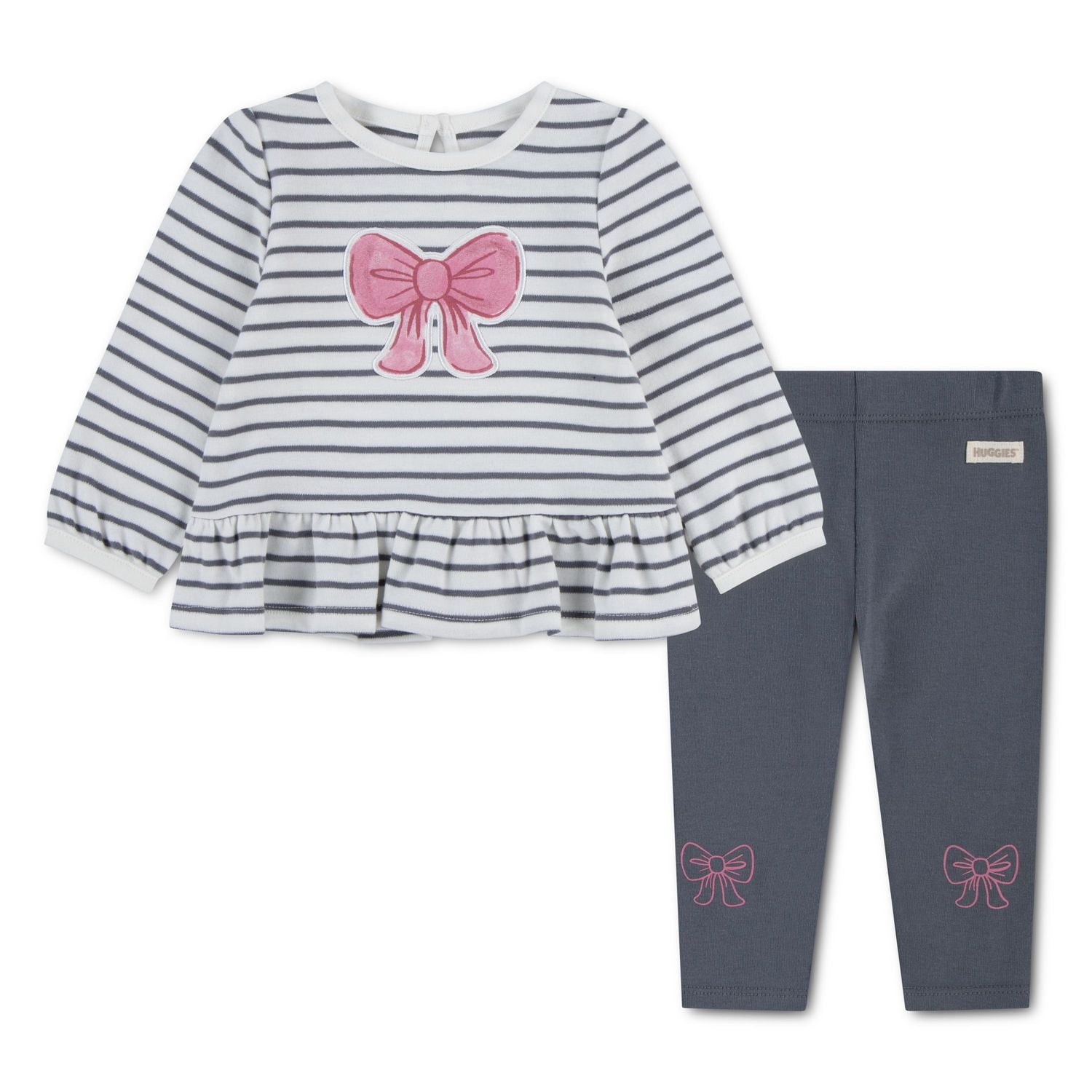Huggies Baby Girl Long Sleeve Top and Pants 2-Piece Fleece Set