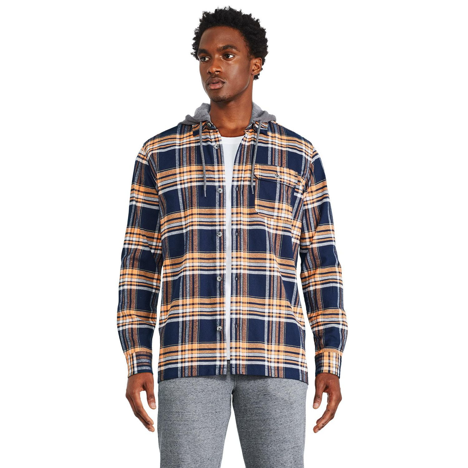 Mens hooded cheap flannel shirts