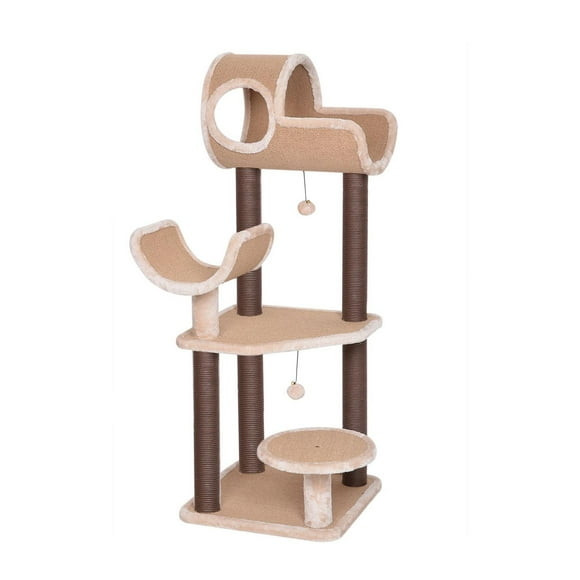 Catry Camel Large Carpeted Cat Tree with Scratchers & Toys