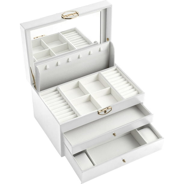 Large Hinged Lock and Key Jewellery Box with Metal Accents and Drawers Walmart.ca