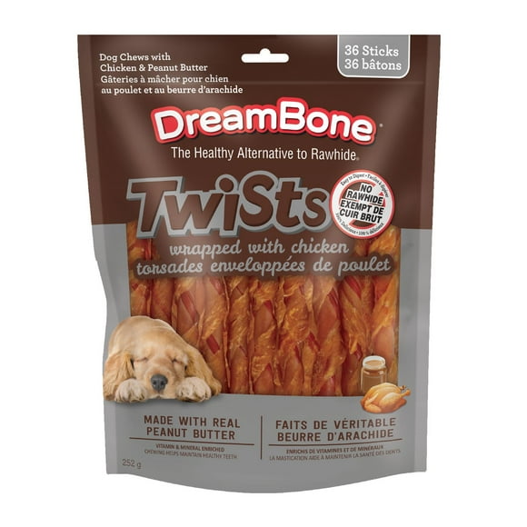 "DreamBone Bâtonnets Torsadés Enveloppés de Poulet au Beurre de Cacahuète 36ct, 252g"