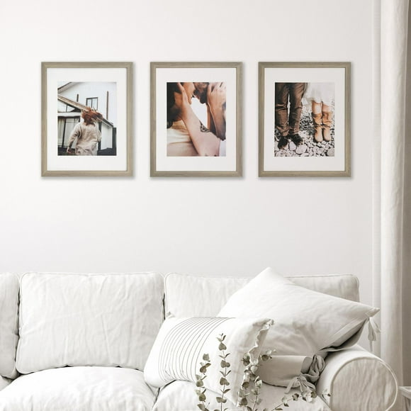 11x14 pack of 3, 3pc 11x14" wood frames, white mat