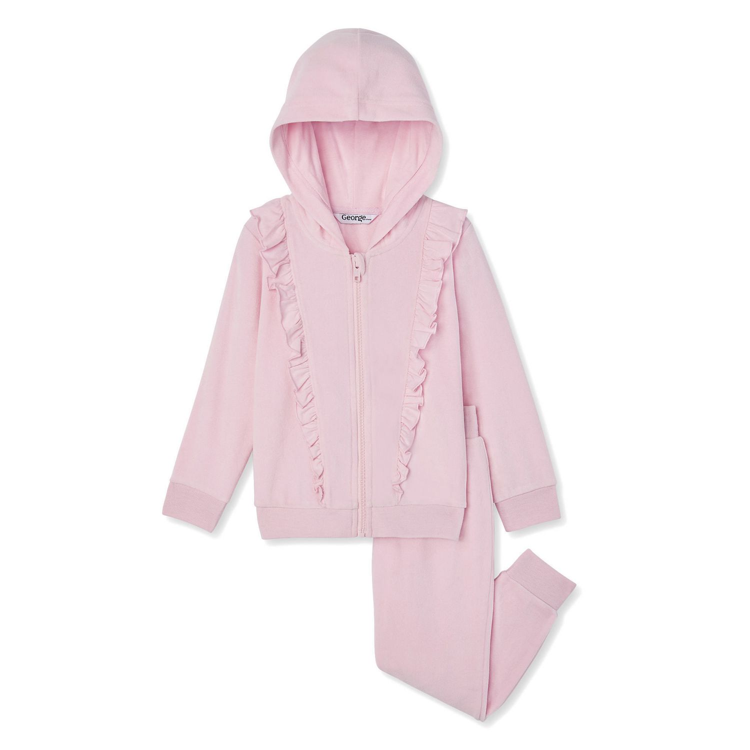 George Toddler Girls' Velour Ruffle Hoodie and Jogger Set | Walmart Canada