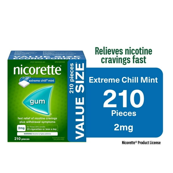 Nicorette Nicotine Gum, Quit Smoking and Smoking Cessation Aid, Extreme Chill Mint, 2mg, 210 pieces