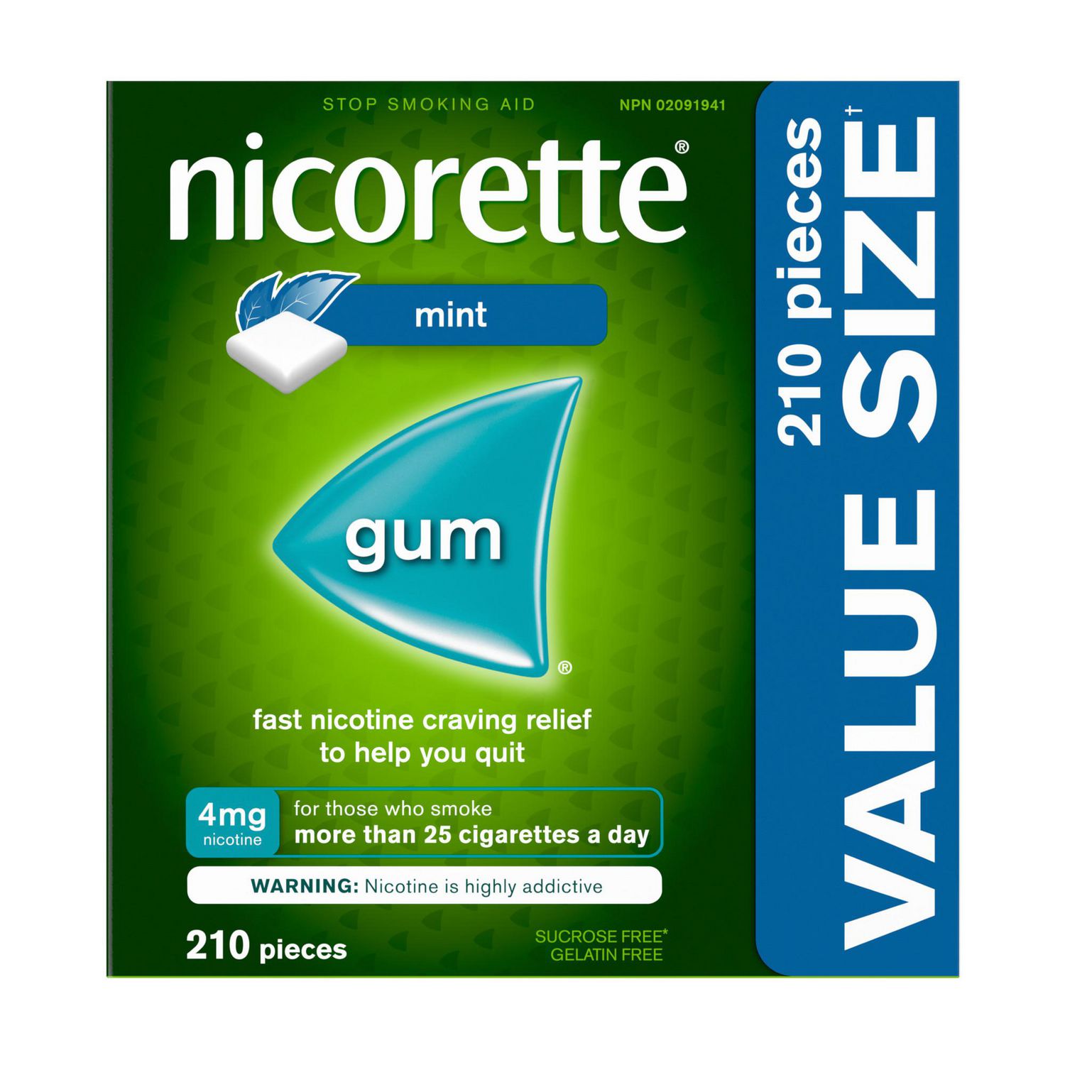 Nicorette 4mg Nicotine Gum, Mint – Quit Smoking Aid with Fast Craving and Withdrawal Relief, Nicotine Replacement Therapy (NRT), Teeth Whitening, 210 Pieces (Value Size)