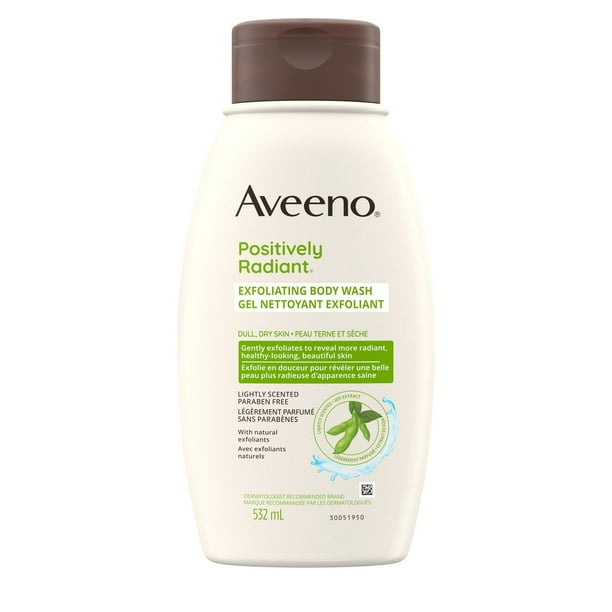 Gel nettoyant exfoliant pour le corps Aveeno Positively Radiant, nettoyant pour la douche, exfoliant, noix, soja, sans parabènes
