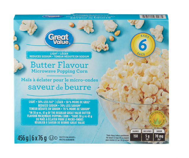 Great Value Reduced Sodium Light Butter Flavour Microwave Popcorn