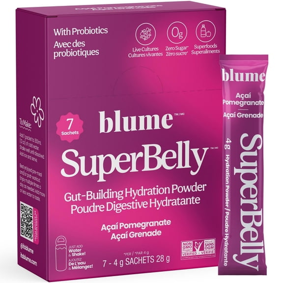 BLUME Superbelly Gut Health-Building Hydration Powder with Pre/Probiotics & Electrolytes - Acai Pomegranate Flavoured