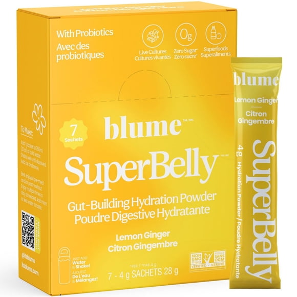BLUME SuperBelly Gut Health-Building Hydration Powder with Pre/Probiotics & Electrolytes - Lemon Ginger Flavoured