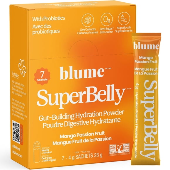 BLUME SuperBelly Gut Health-Building Hydration Powder with Pre/Probiotics & Electrolytes - Mango Passionfruit Flavoured