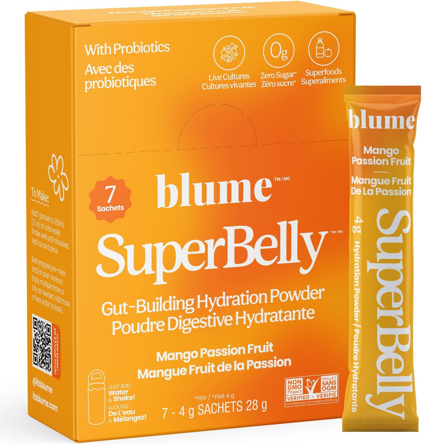 BLUME SuperBelly Gut Health-Building Hydration Powder with Pre/Probiotics & Electrolytes - Mango Passionfruit Flavoured