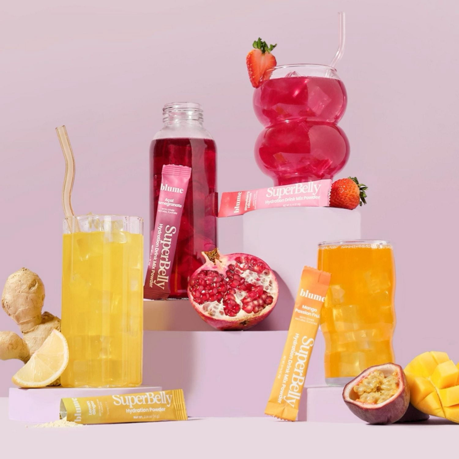 BLUME SuperBelly Poudre hydratante pour la santé intestinale avec prébiotiques, probiotiques et électrolytes - Saveur mangue-fruit de la passion