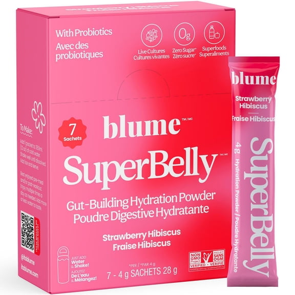 BLUME SuperBelly Gut Health-Building Hydration Powder with Pre/Probiotics & Electrolytes - Strawberry Hibiscus Flavoured