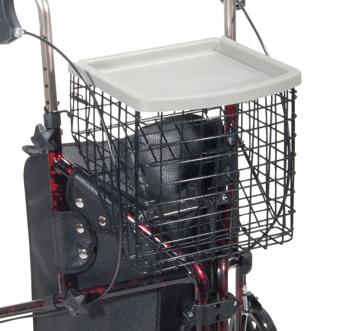 Déambulateur à 3 roulettes avec panier, plateau et sac de Drive Medical