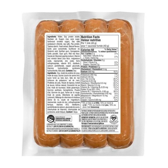 Saucisses fumées végétaliennes à base végétale Smart Dogs Lightlife 340g