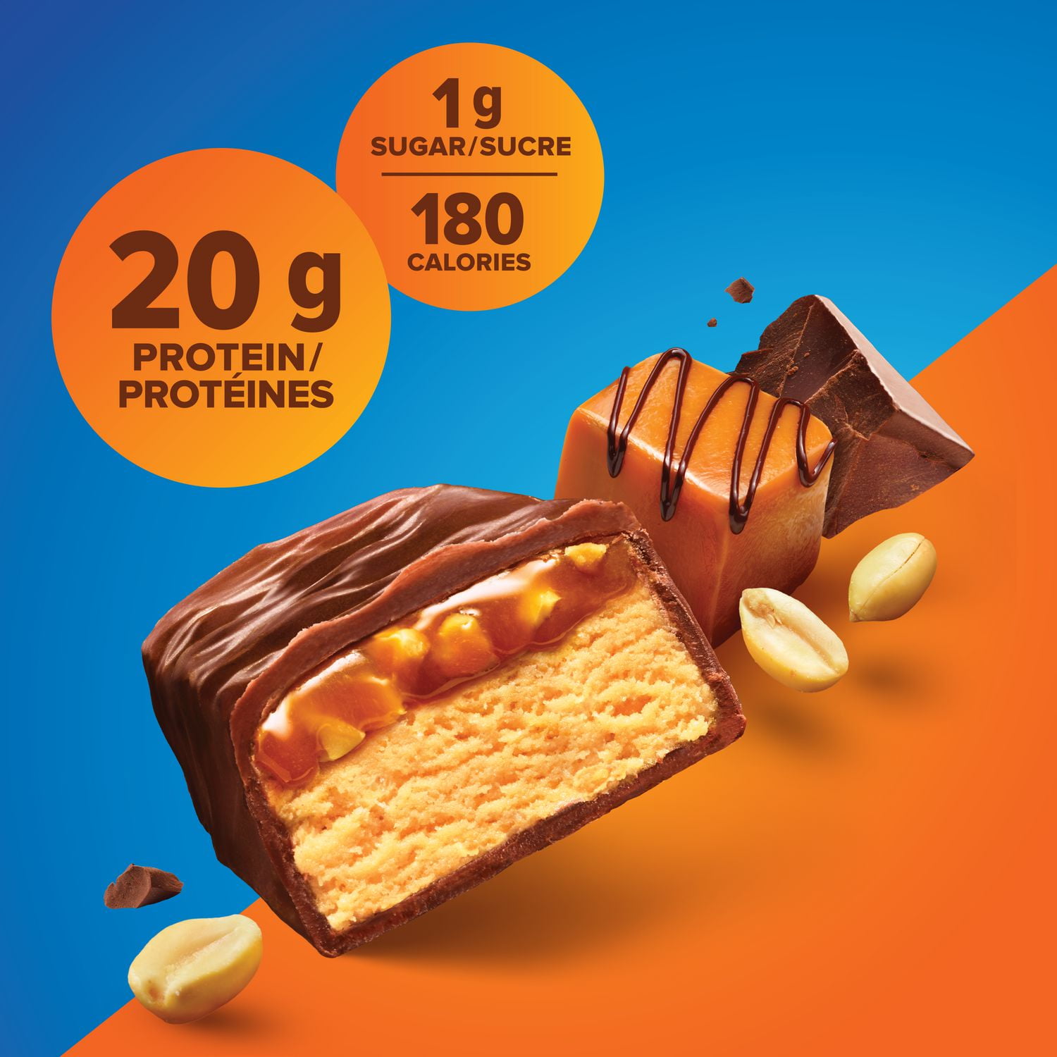 CHOCOLATE PEANUT CARAMEL, 20 g protein, gluten free, 12 X 50 g bars
