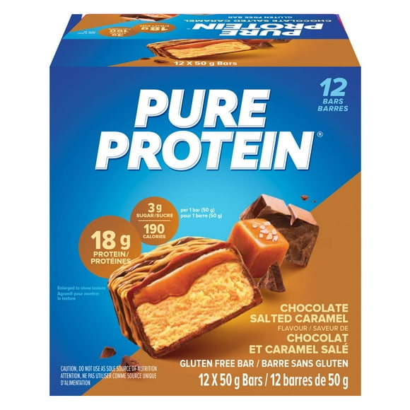 Pure Protein Chocolate Salted Caramel Protein Bars | 18g Protein| Gluten Free | 12 x 50g Bars, High protein, gluten free