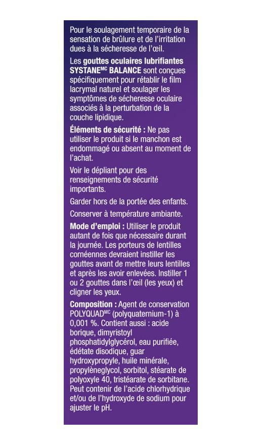 Gouttes oculaires lubrifiantes SYSTANE(MD) Balance, gouttes pour la sécheresse oculaire