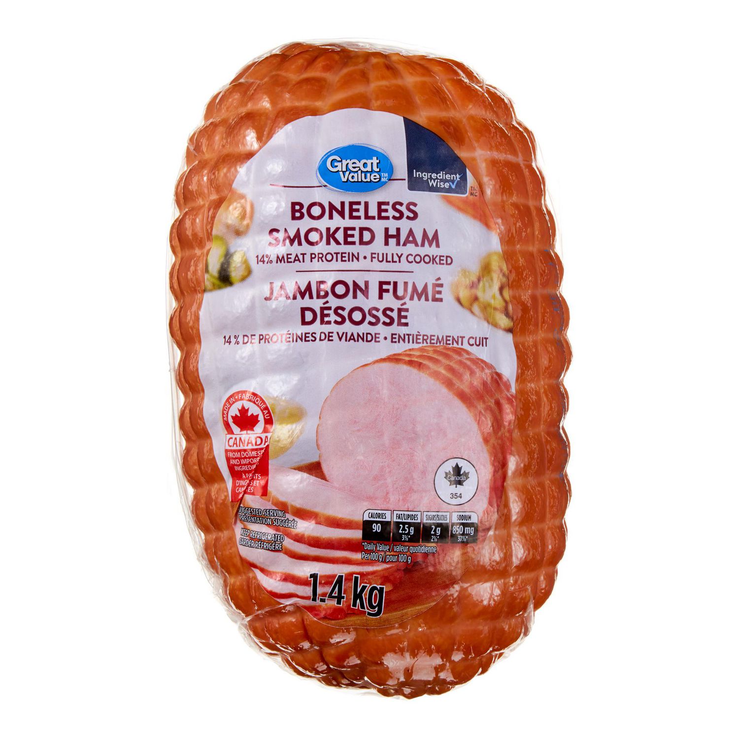 Jambon fumé desossé Great Value 1,4kg