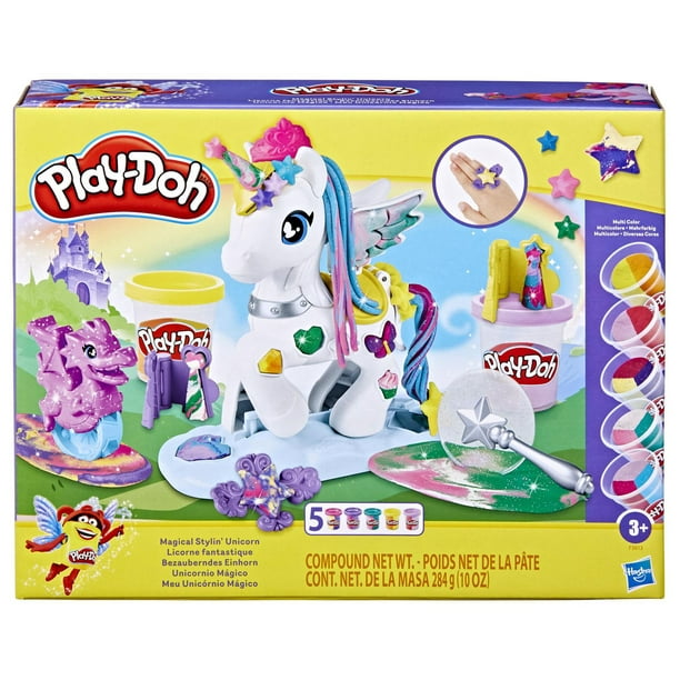 Play-Doh Coffret Licorne fantastique avec 5 pots de pâte à modeler  multicolore et atoxique, inclut la pâte Paillette pour enfants, dès 3 ans 