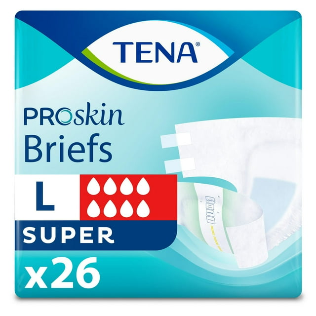 TENA ProSkin Incontinence Briefs for Men and Women, Unisex Adult Diapers, Super Absorbency, Large, 26 Count