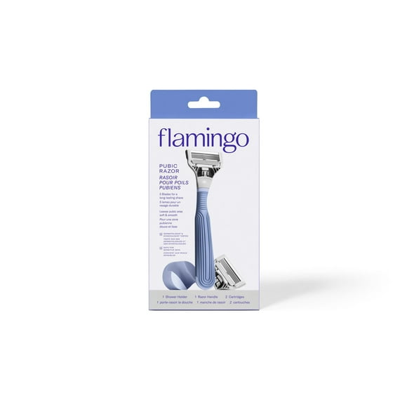 Flamingo 5-Blade Women's Pubic Razor - 1 Razor Handle + 2 Razor Blade Refills, 1 hande, 2 blade refills