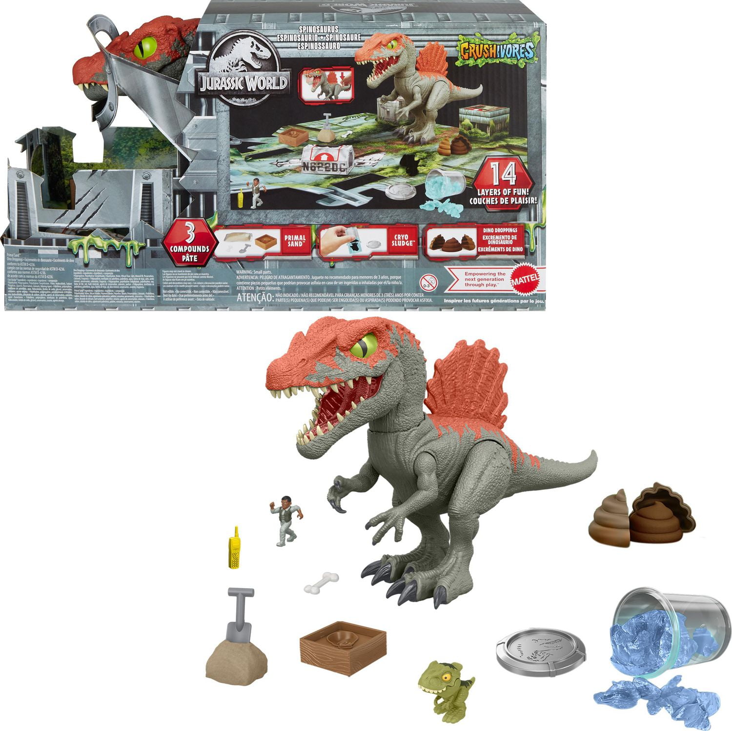 Jurassic World Crushivores Spinosaurus Cage Crasher Dinosaur Action Figure Unboxing Toy Compounds Ages 4Y Walmart