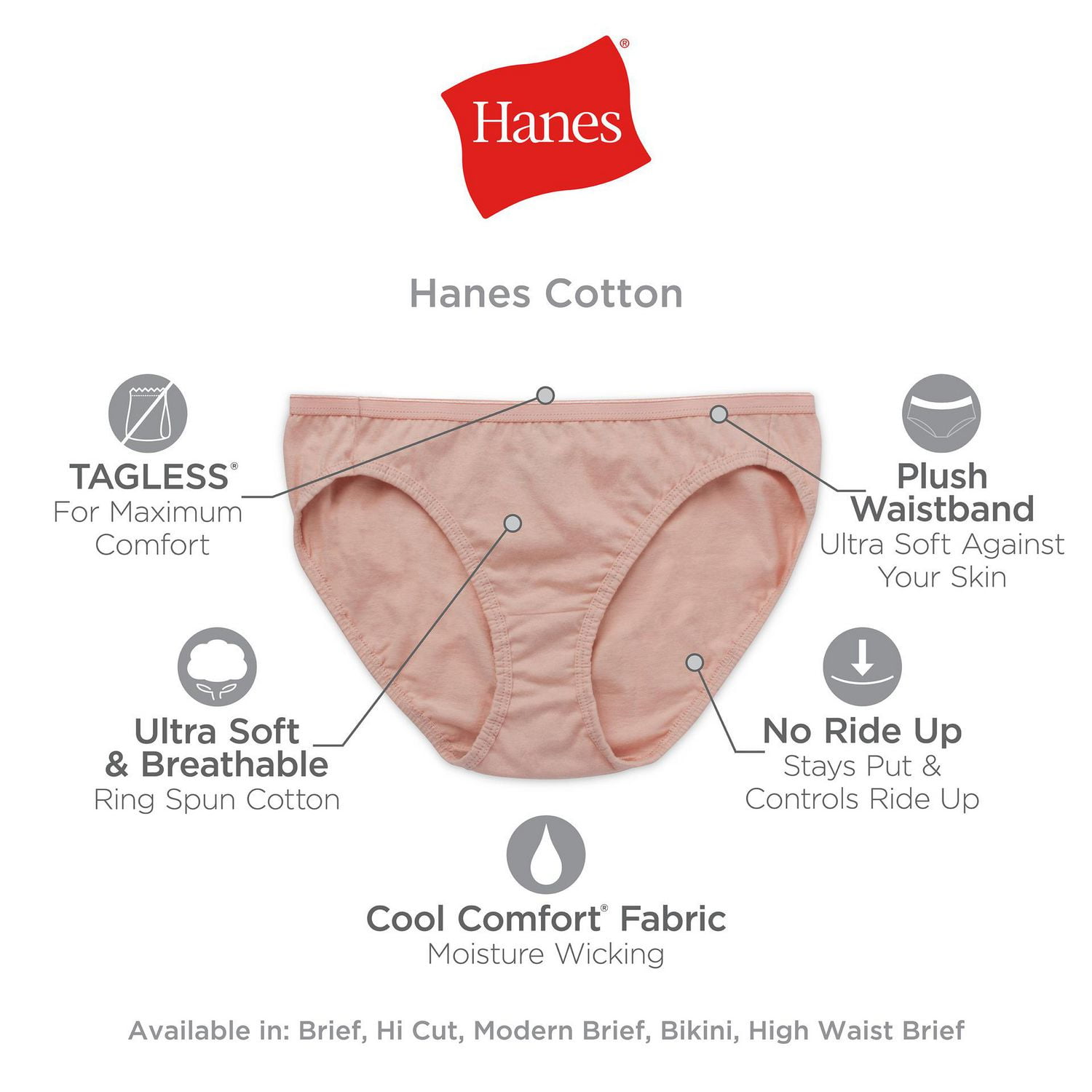 Paquet de 6 culottes base Hanes pour femmes Tailles P-2TG