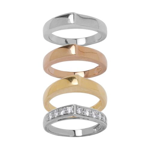 PAJ Ensemble de 4 anneaux empilables trois-couleurs en argent sterling