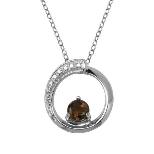 Pendentif circulaire avec accents de diamant et quartz fumé en argent sterling