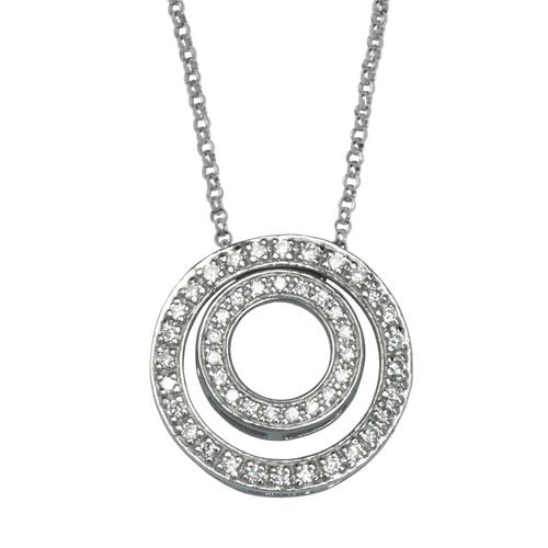 PAJ Sterling Silver White Cubic Zirconia Double Circle Pendant ...