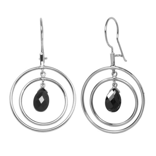 Boucles d'oreilles à anneaux doubles en argent sterling avec Zircons cubiques noirs