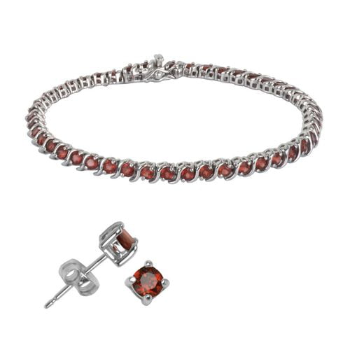 Bracelet et boutons d'oreilles en argent sterling avec pierres précieuses - grenats