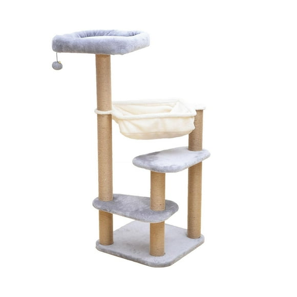 Catry Oak 3-Level Cat Tower with Hammock & Scratcher