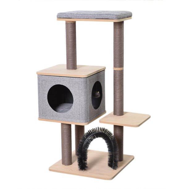 Catry Elevate Modern Wooden Cat Tree with Condo & Groomer Walmart.ca