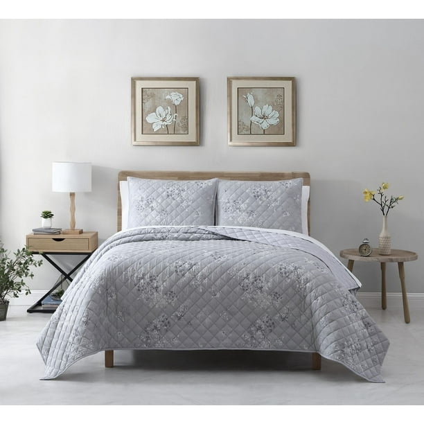 Avery Homegrown Gray Floral 3-Piece Quilt Set - Walmart.ca