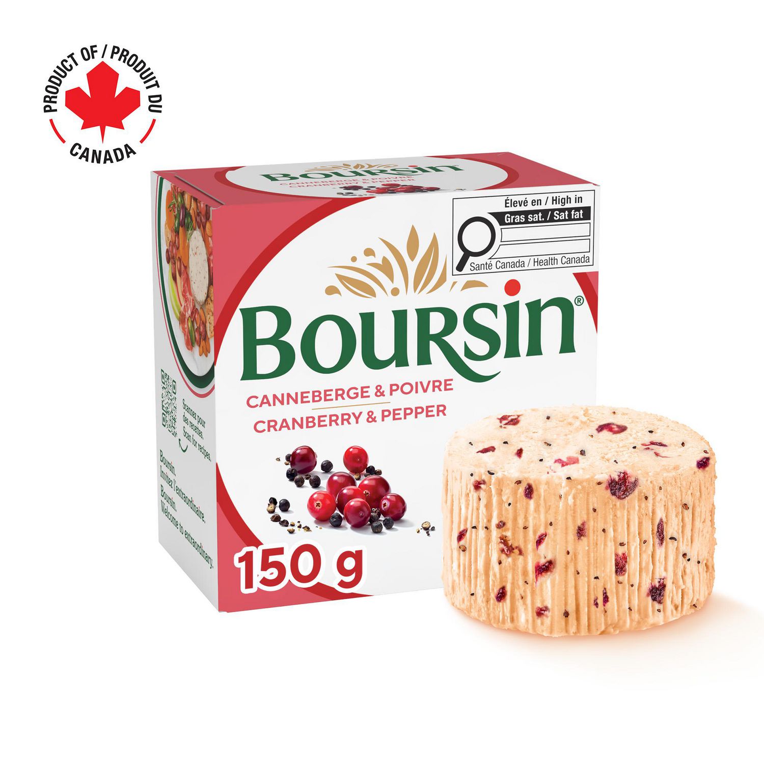 Boursin Canneberge & Poivre, fromage à tartiner 150g