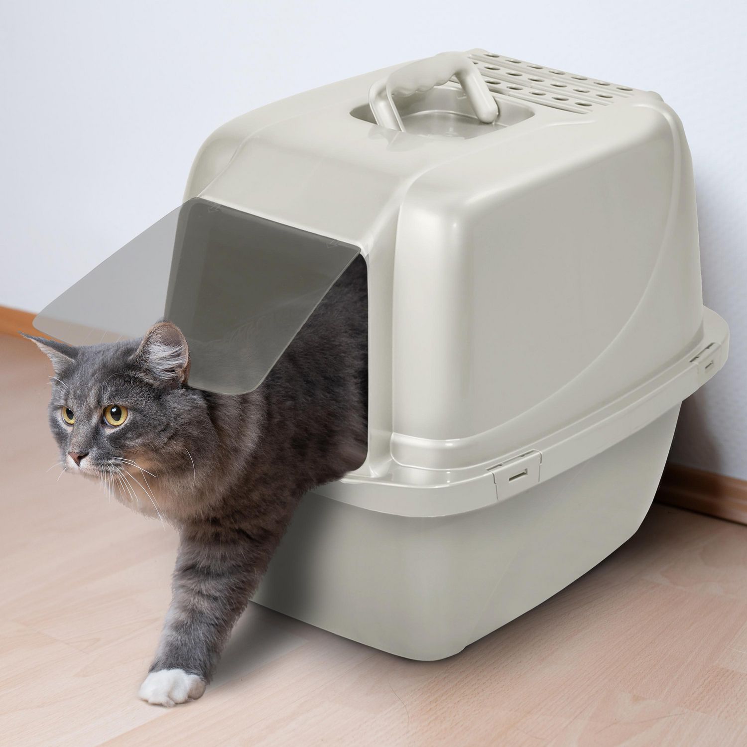 Grande boîte à litière pour chat avec tamis. Plateau à granulés de