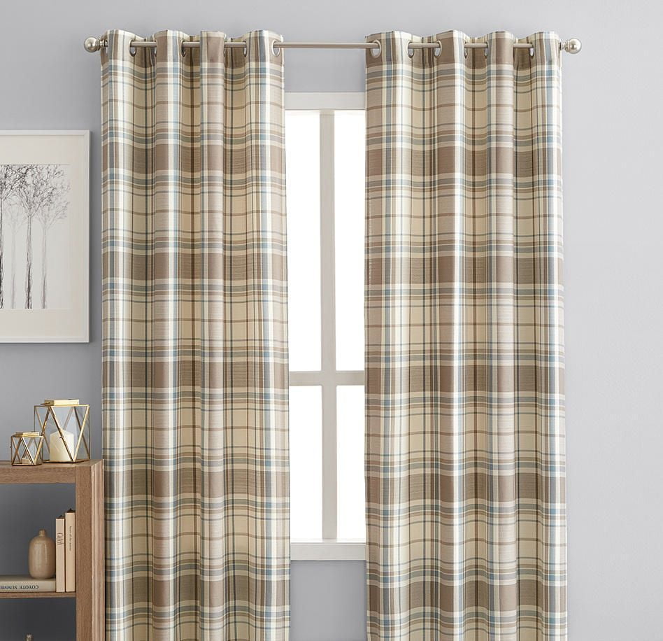 Hometrends Reilly Plaid 84 Window Curtain Panel Grommets