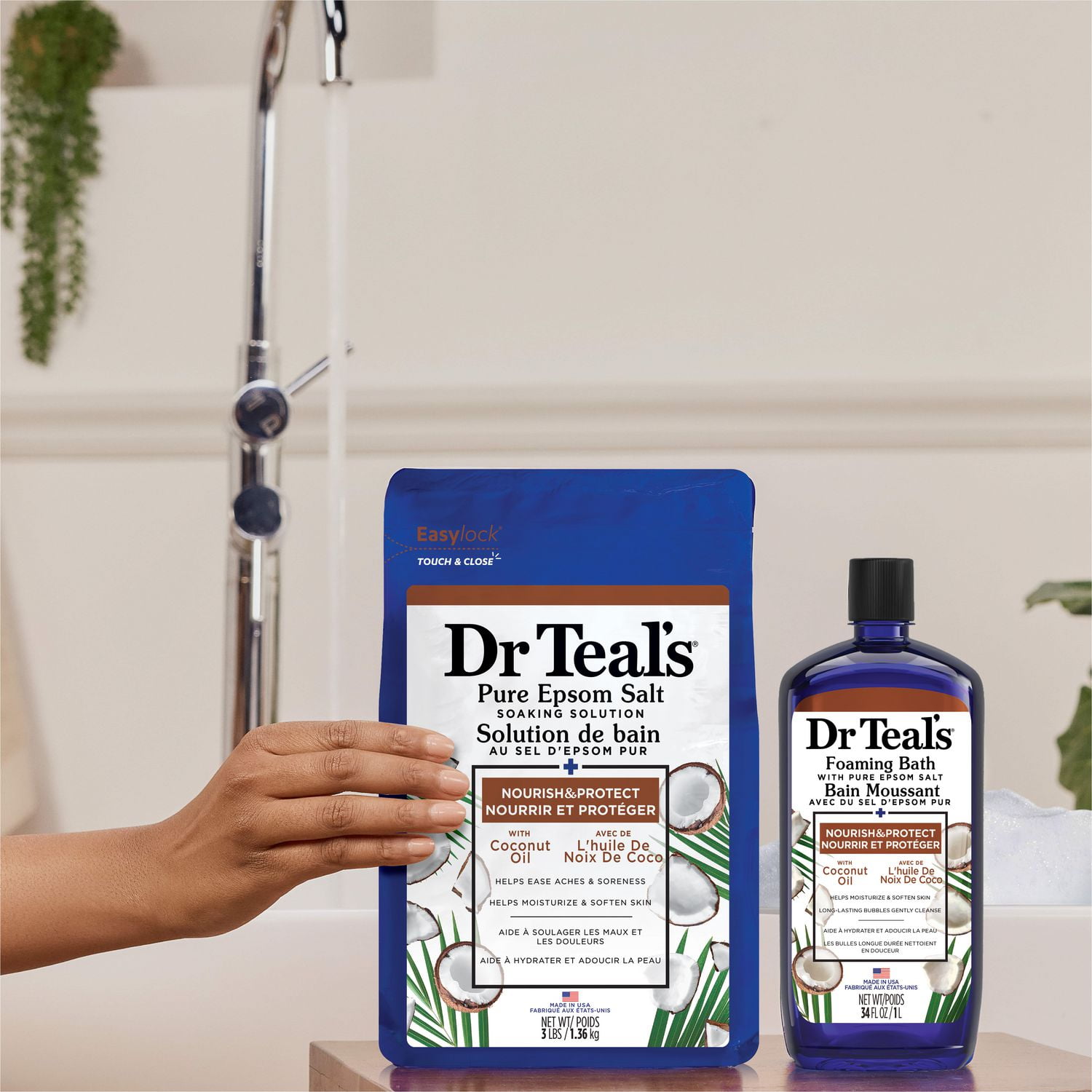 Dr Teal's Foaming Bath with Pure Epsom Salt, Nourish & Protect with Coconut Oil (Packaging May Vary), 34 fl oz / 1 L