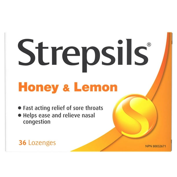 Strepsils pastilles, soulagement rapide du mal de gorge, Miel et citron 36  pastilles