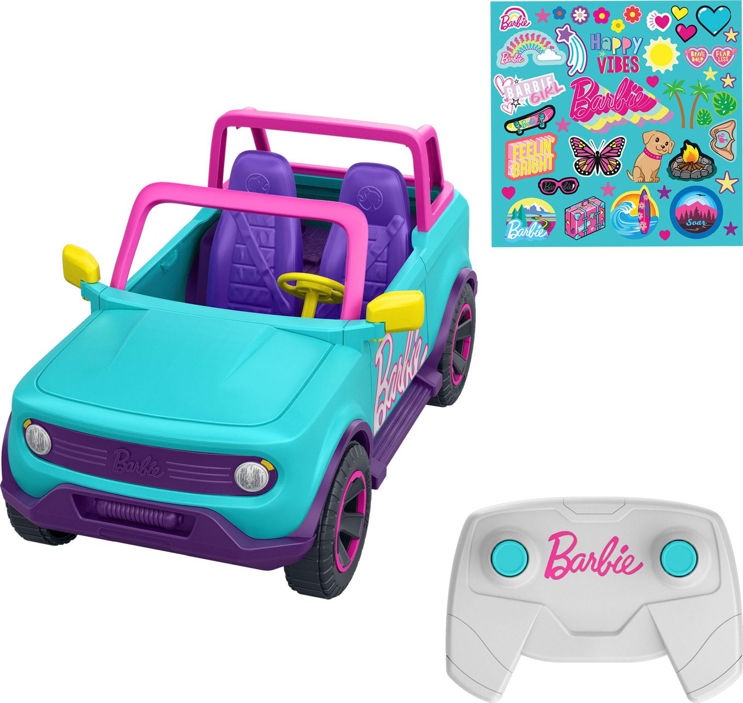 Hot Wheels Barbie RC SUV Stickers Battery Powered Toy Truck Fits 2 Barbie Dolls Walmart