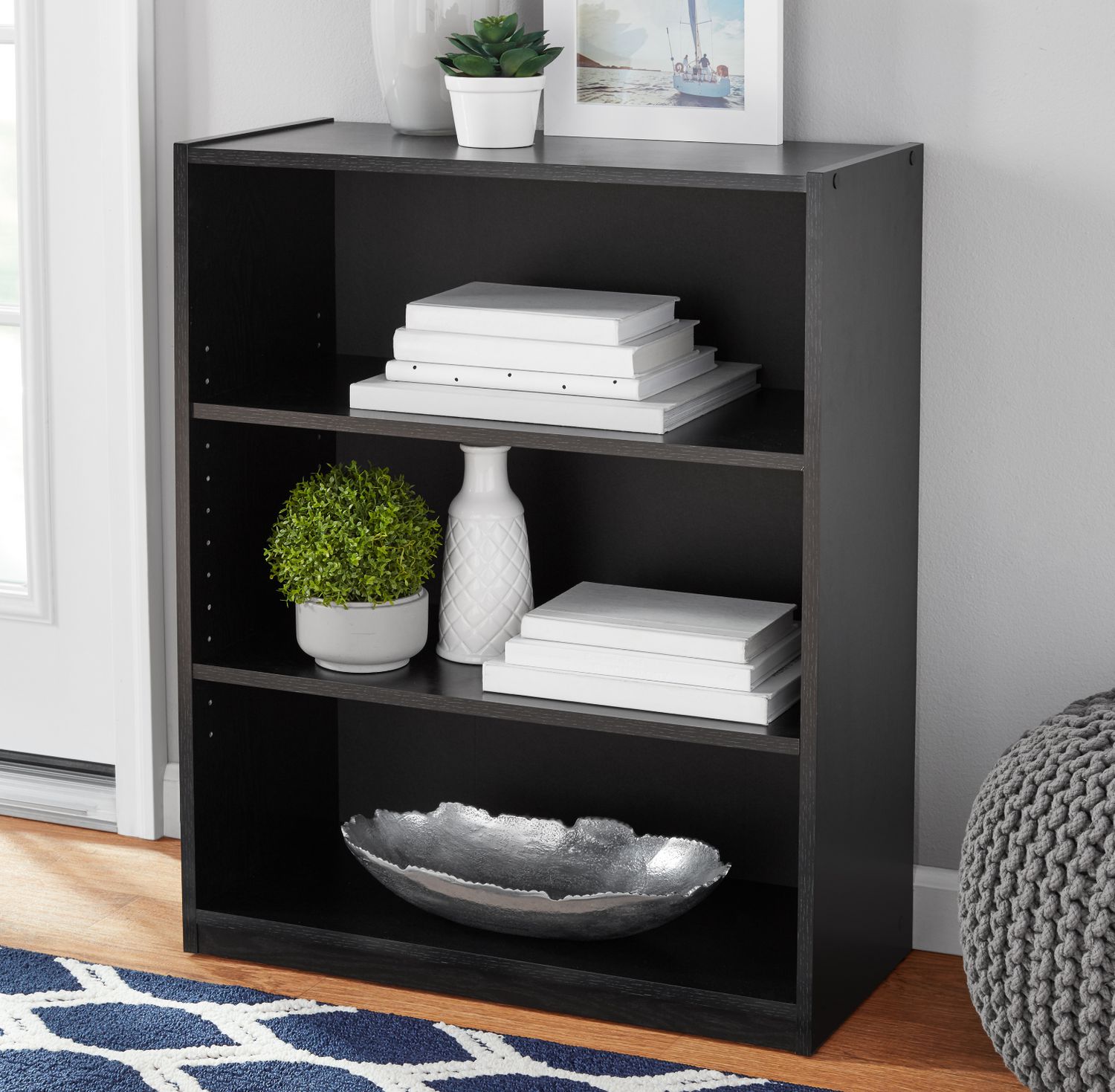 Multiple Colors Black Mainstays 3-Shelf Bookcase 