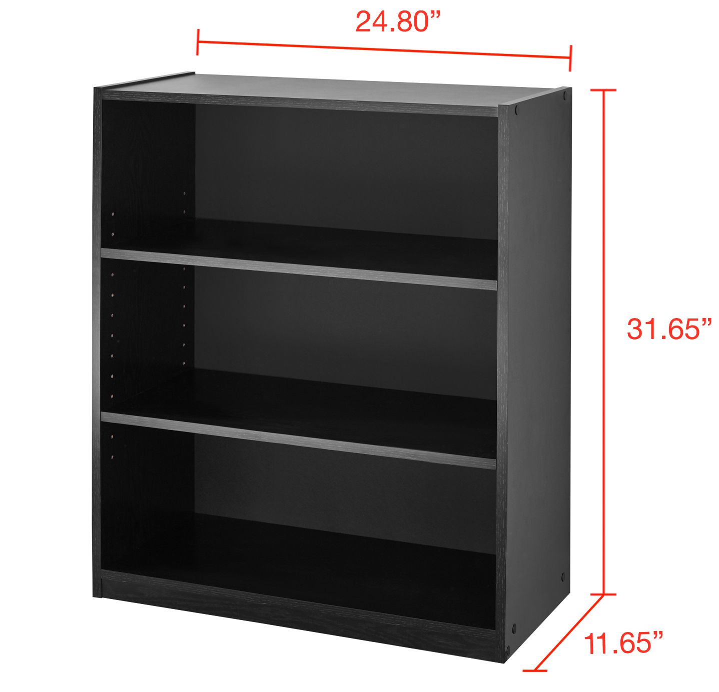 Mainstays 3 Shelf Bookcase True Black, 11 Inch Deep Bookcase