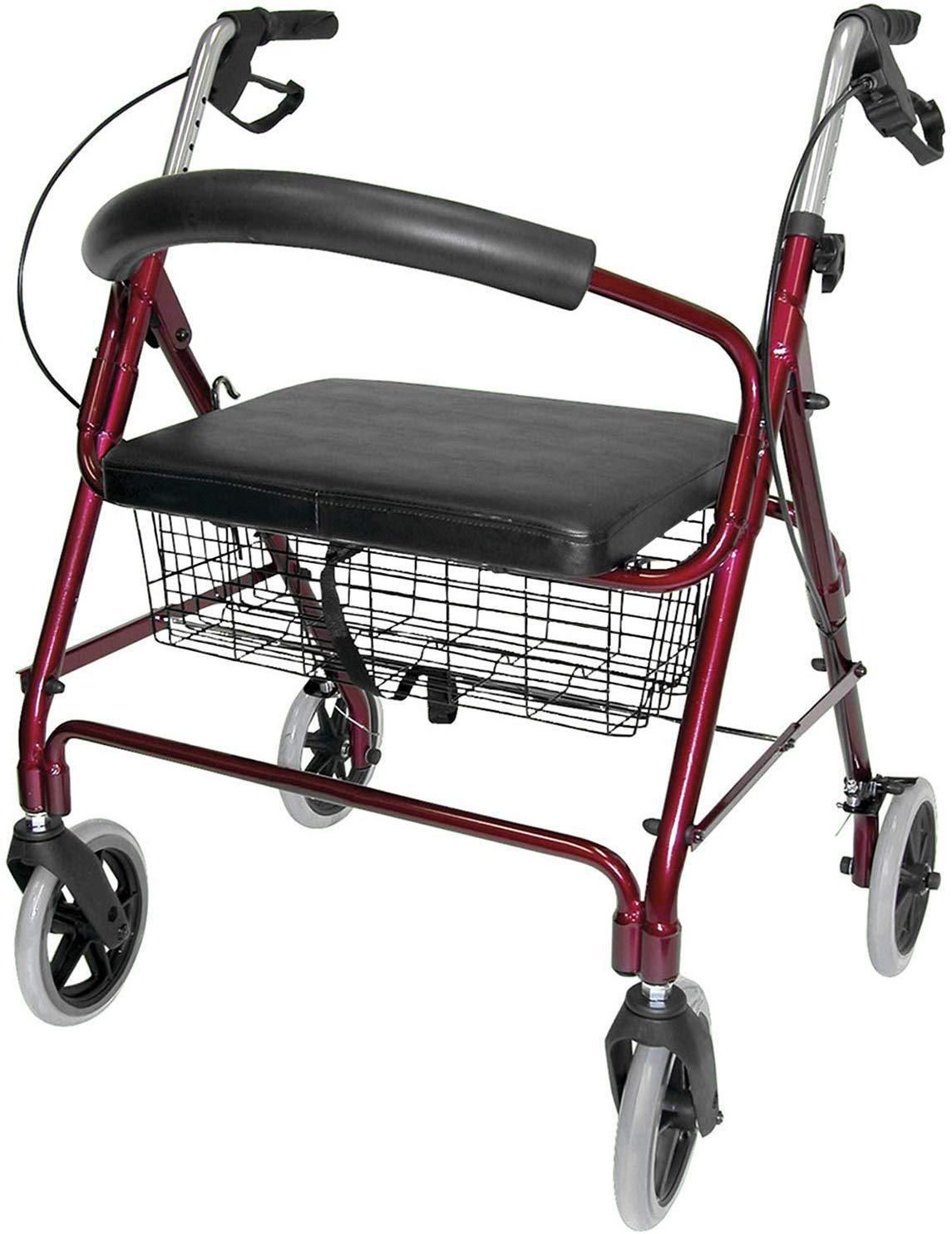 DMI Rollator Walker with Extra Wide Seat and Backrest, Adjustable