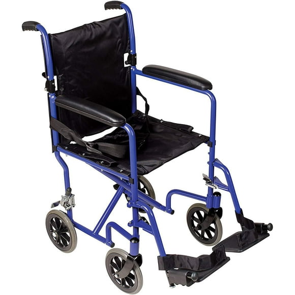 DMI Lightweight Folding Transport Chair Travel Wheelchair, Royal Blue